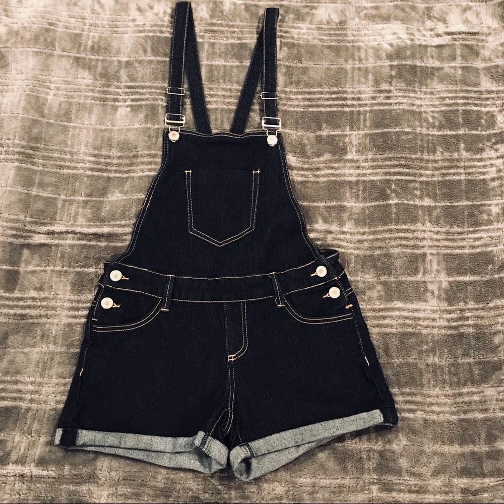 Dark jean overalls